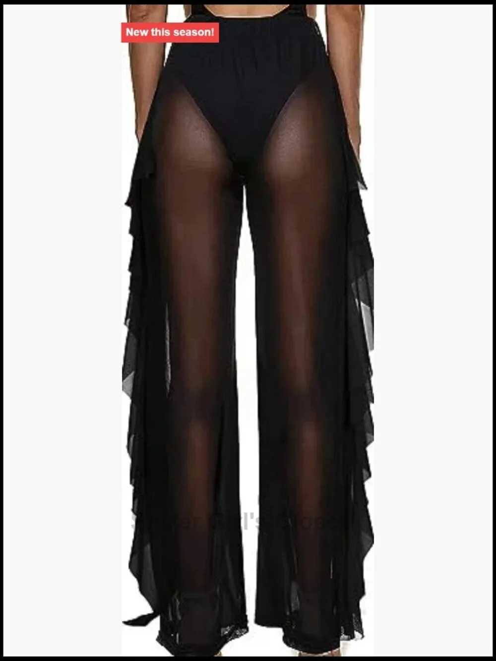 Sheer Mesh Ruffle Pants Swim Cover Up Palazzo
